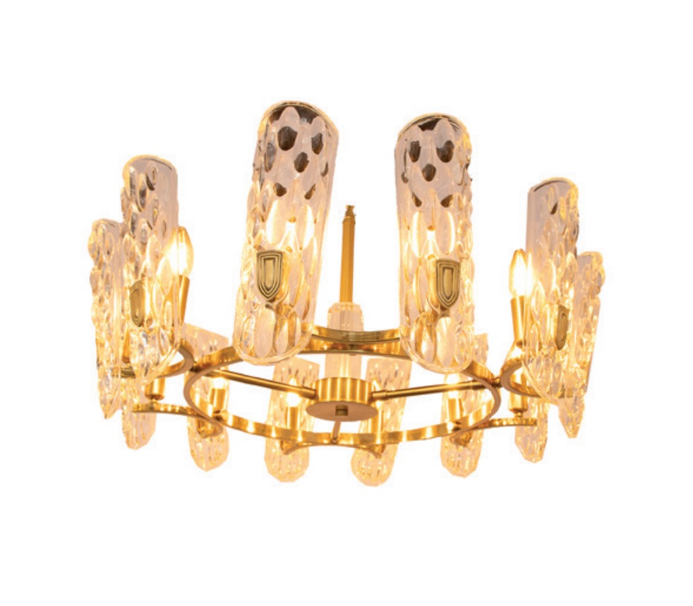 Lustre de cristal redondo com design sofisticado, ideal para sala de jantar. Lustres Gênesis loja online de Lustres e Iluminação Decorativa